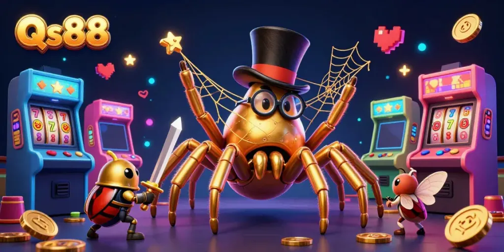 Experience thrilling gameplay with Qs88 in a vibrant casino-themed 3D digital artwork.