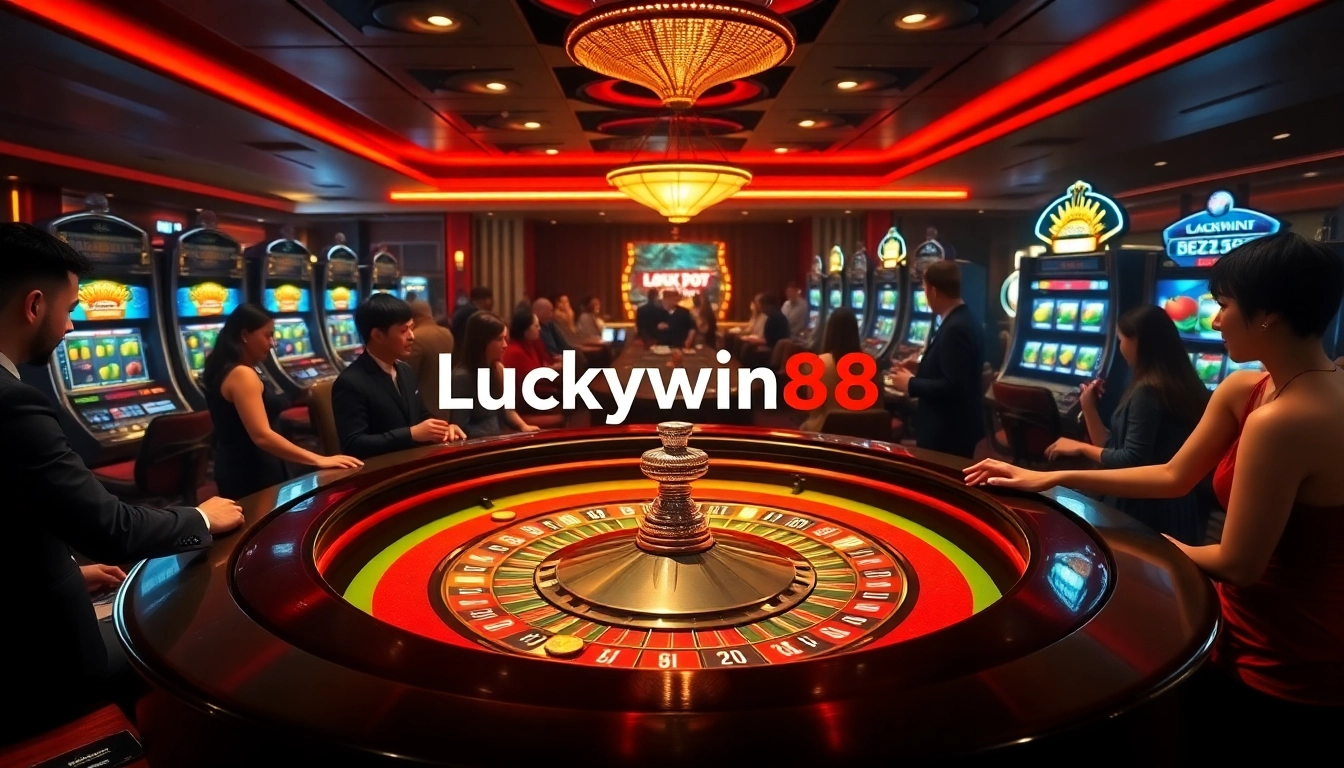 Experience the excitement of Luckywin88 with players enjoying their time at a luxurious casino.