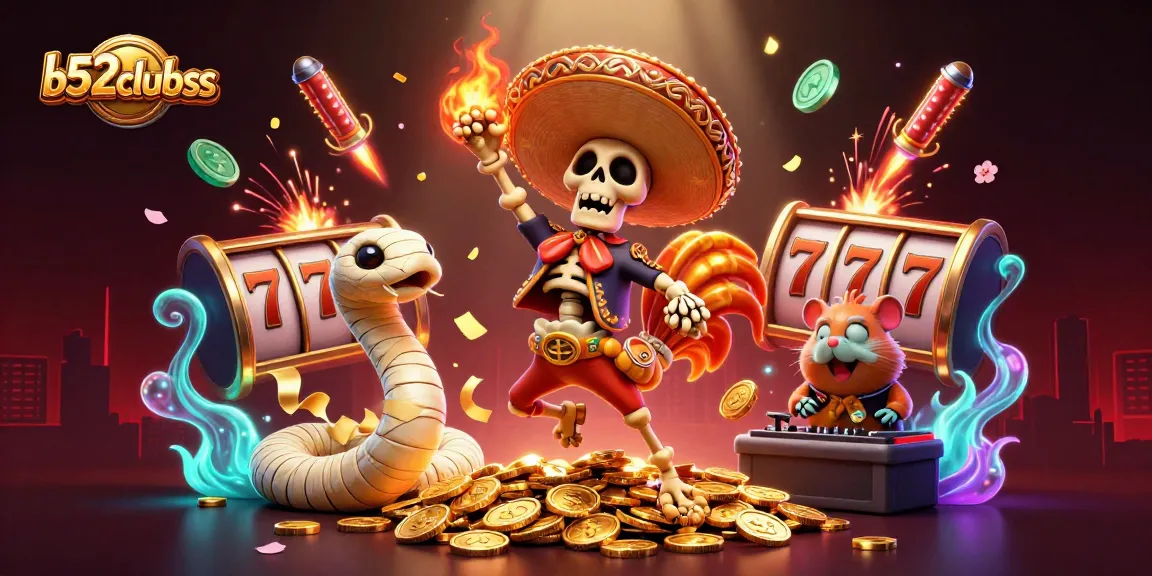 Experience the excitement at b52clubss with vibrant 3D casino characters winning on slot reels.