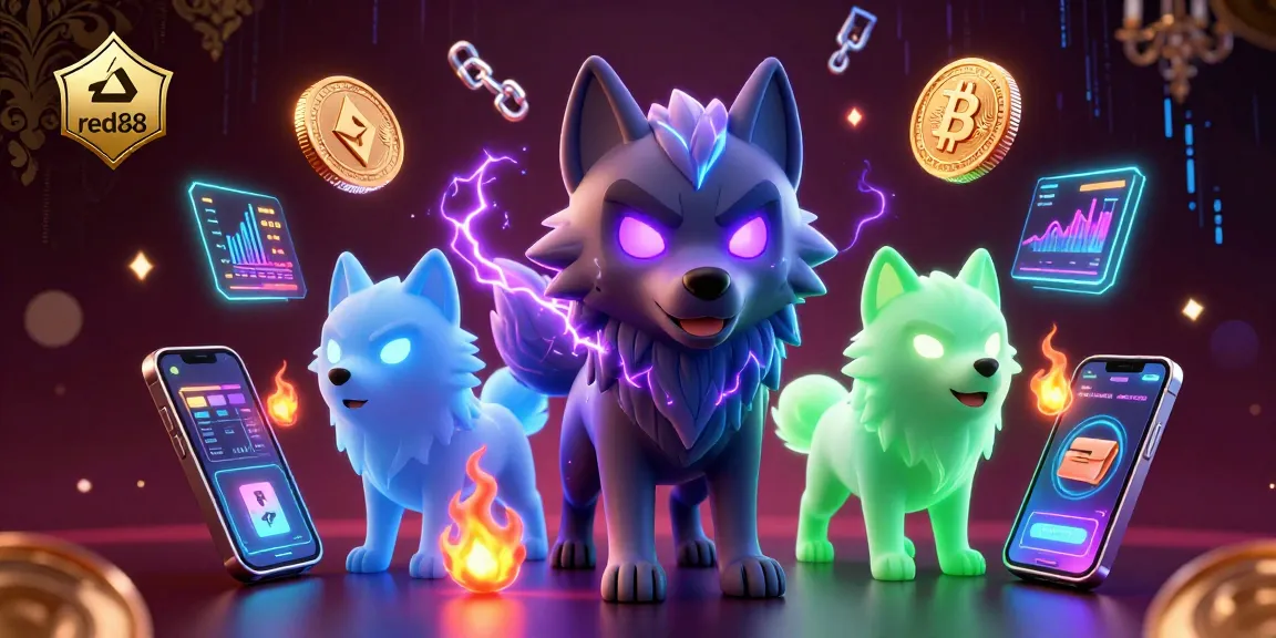Experience the thrill of gaming at red88 with vibrant ghostly wolves amidst crypto elements.