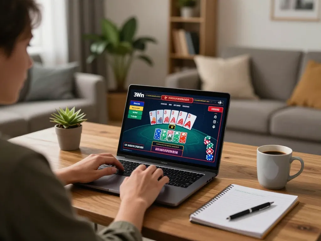 Player enjoying engaging online casino experience at home with 3Win platform