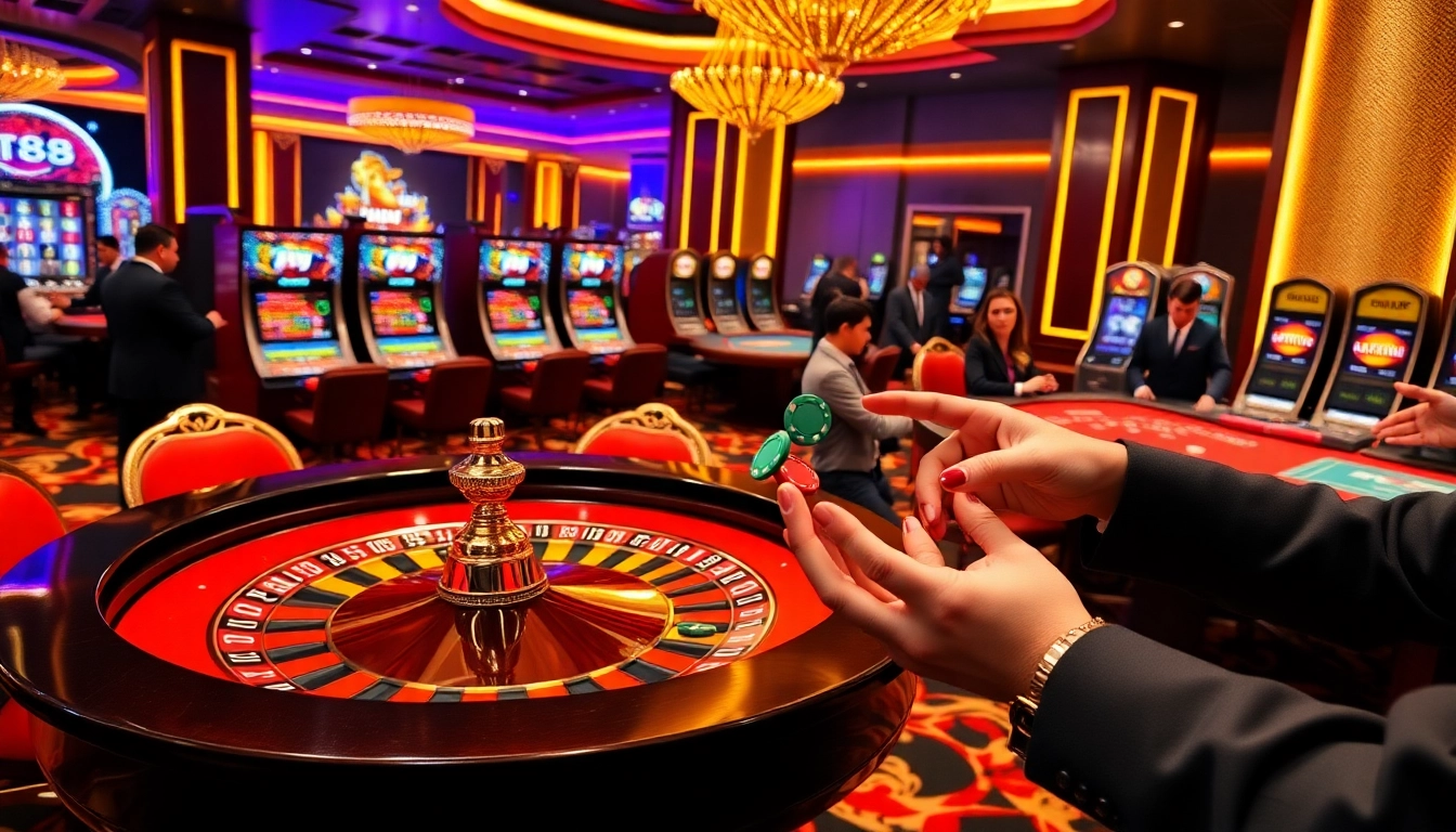 Experience the excitement of TR88 with players enjoying diverse casino games in a luxurious atmosphere.