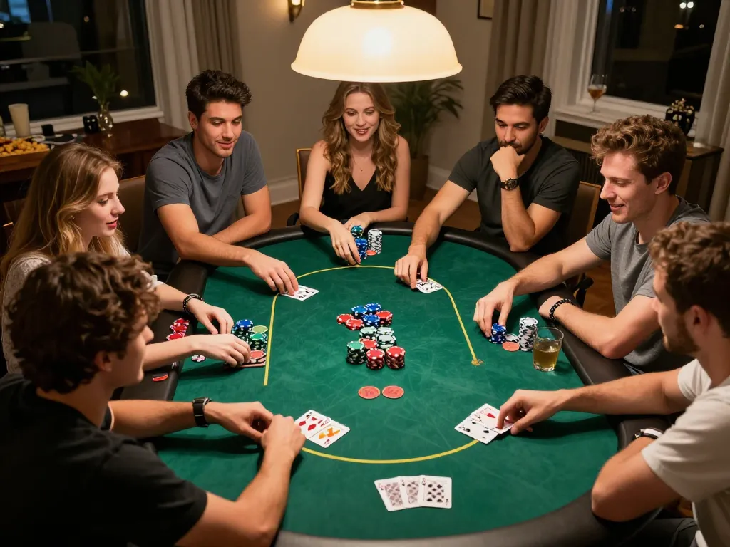 Friends engaging in an exciting poker night, where resultsfootball strategies enhance gameplay.