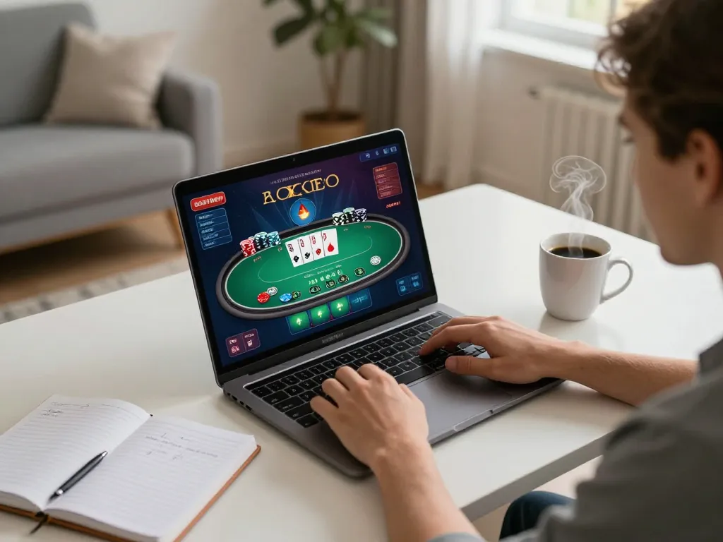 Engaging online casino gameplay showing Đăng ký Tic88 process on laptop, strategic notes nearby for better betting.