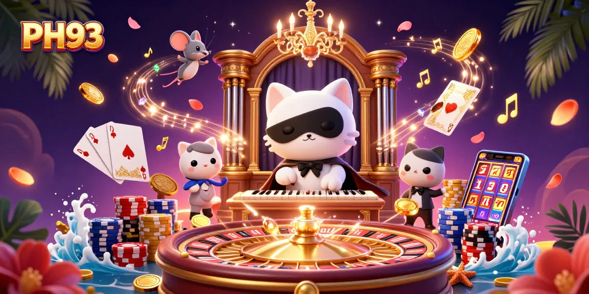 PH33 players enjoy lively casino action with 3D characters amidst floating winnings and vibrant energy.