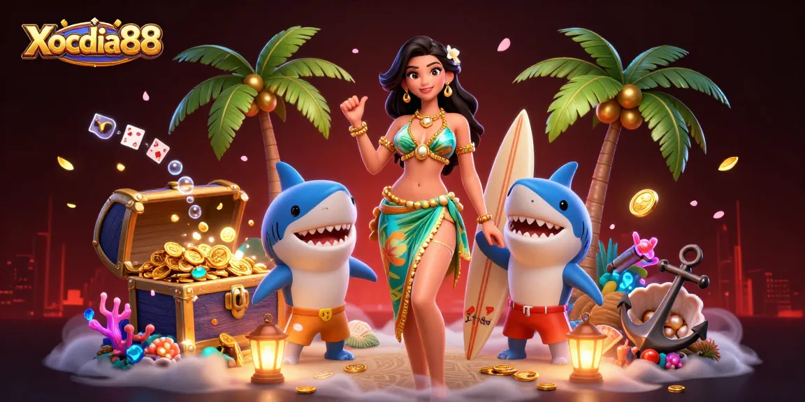 Xocdia88 captivates players with exhilarating wins in a vibrant casino paradise illustration.