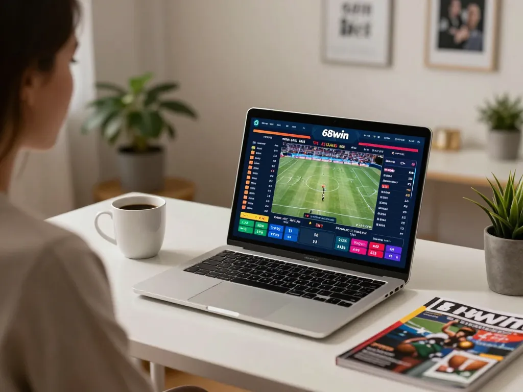 Engaging in live sports betting on 68win from a cozy home office setup.
