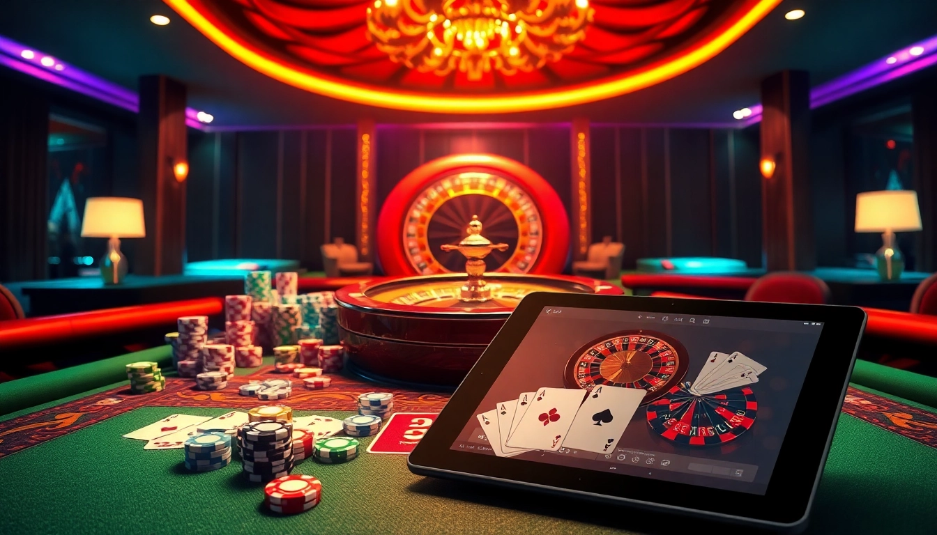 Engaging QQ88 casino scene featuring poker chips and a stylish roulette wheel.