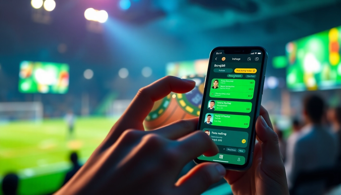 Engaging scene showcasing Bong88 casino interface with vibrant sports and gaming elements.