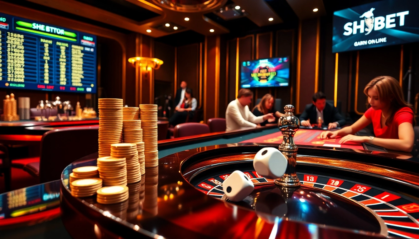 Experience the thrill of SHBET with lively gaming action at an upscale casino.
