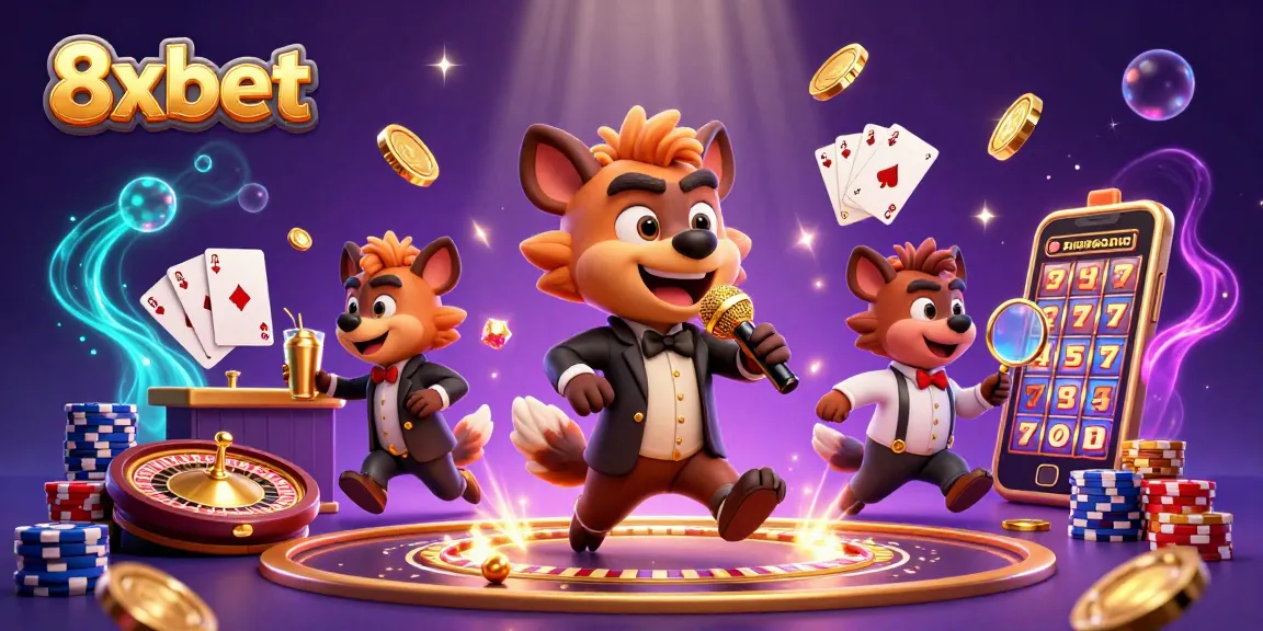 Experience thrilling gaming action with 8xbet at a vibrant casino filled with gold coins and sparkling gems.