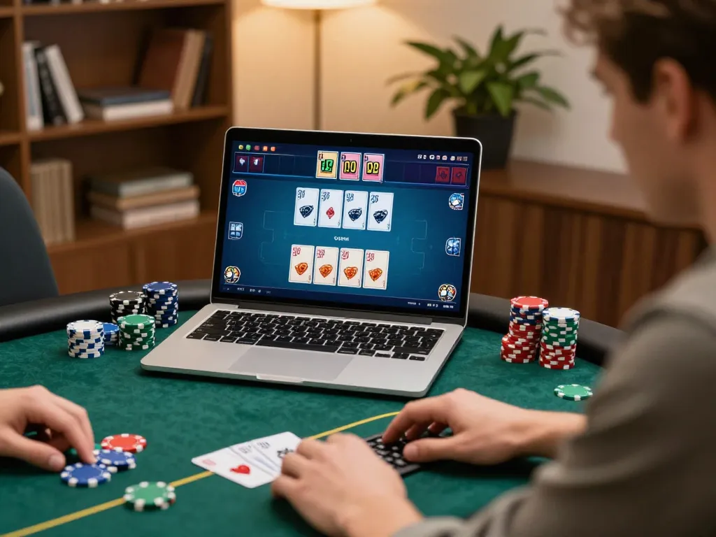 tr88 online poker game in a cozy home office setting with strategic gameplay on display