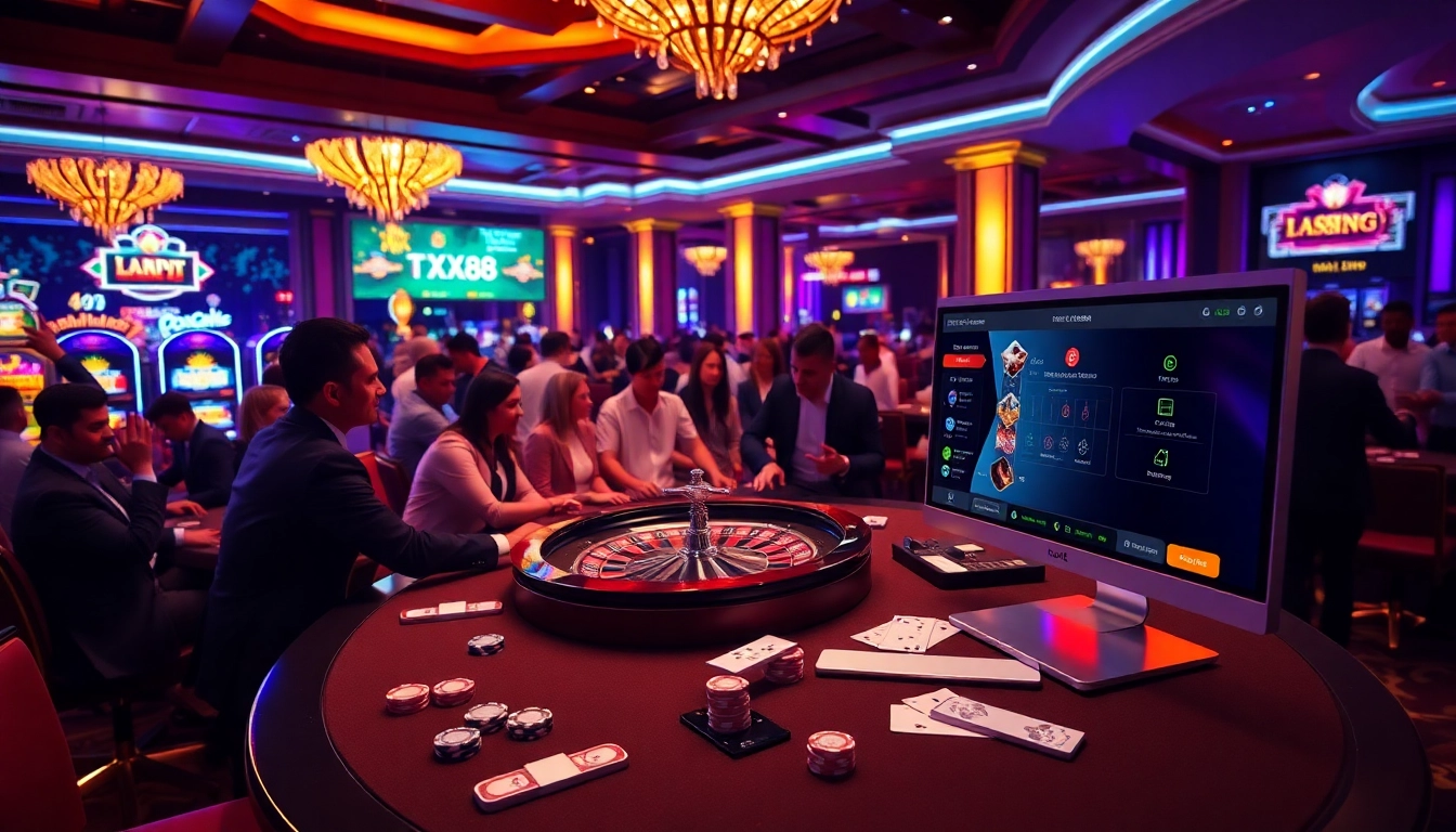 Experience the excitement of betting at TX88.network with vibrant casino tables and professional dealers.
