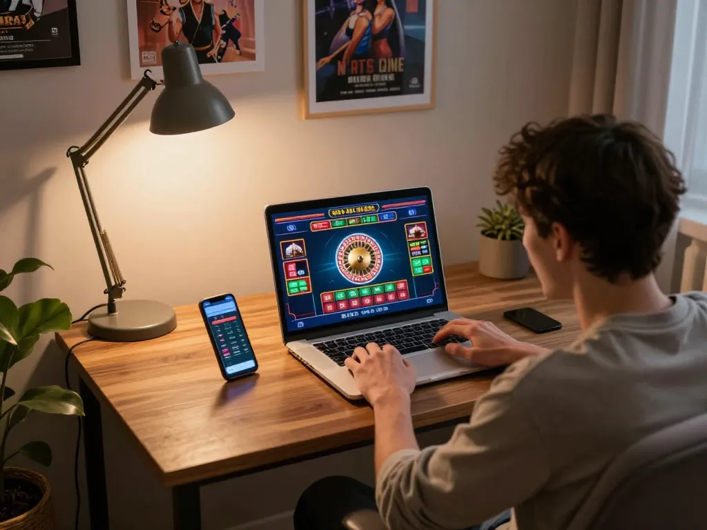 Engaging online casino experience at home with a player using https://www.c168marketing.com/ for virtual roulette.