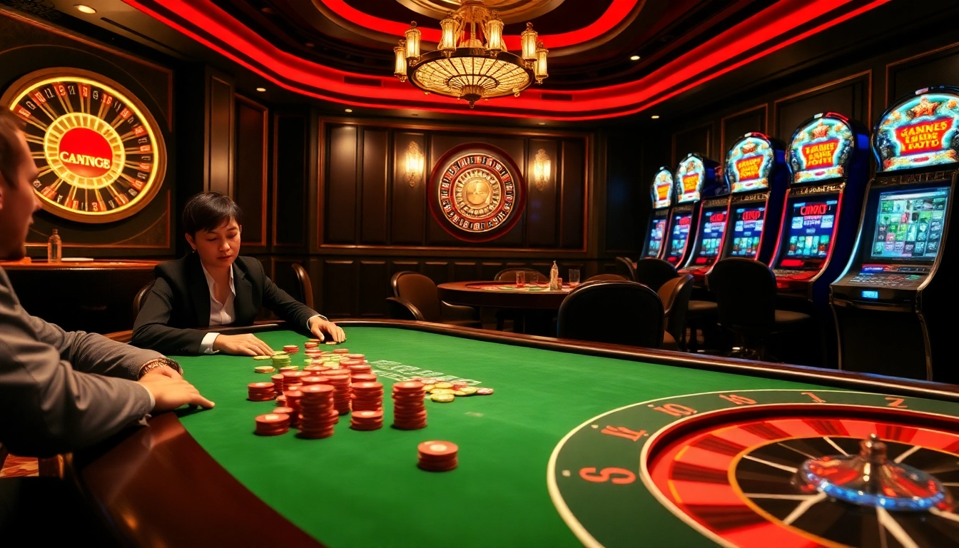 Exciting casino action at https://mm88.agency/ with vibrant poker gameplay and roulette wheel ambiance.