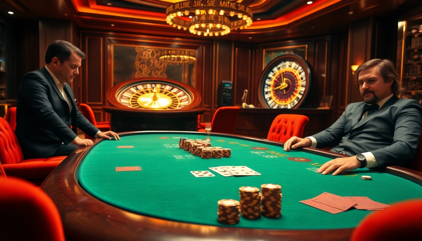 MMOO casino scene showcasing luxury poker gameplay with chips and cards.