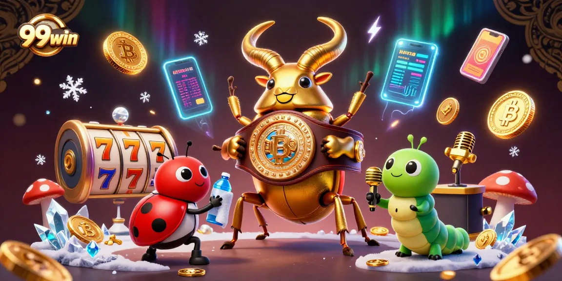 Engage in thrilling gameplay with 99win featuring a boxing beetle and vibrant slot elements.
