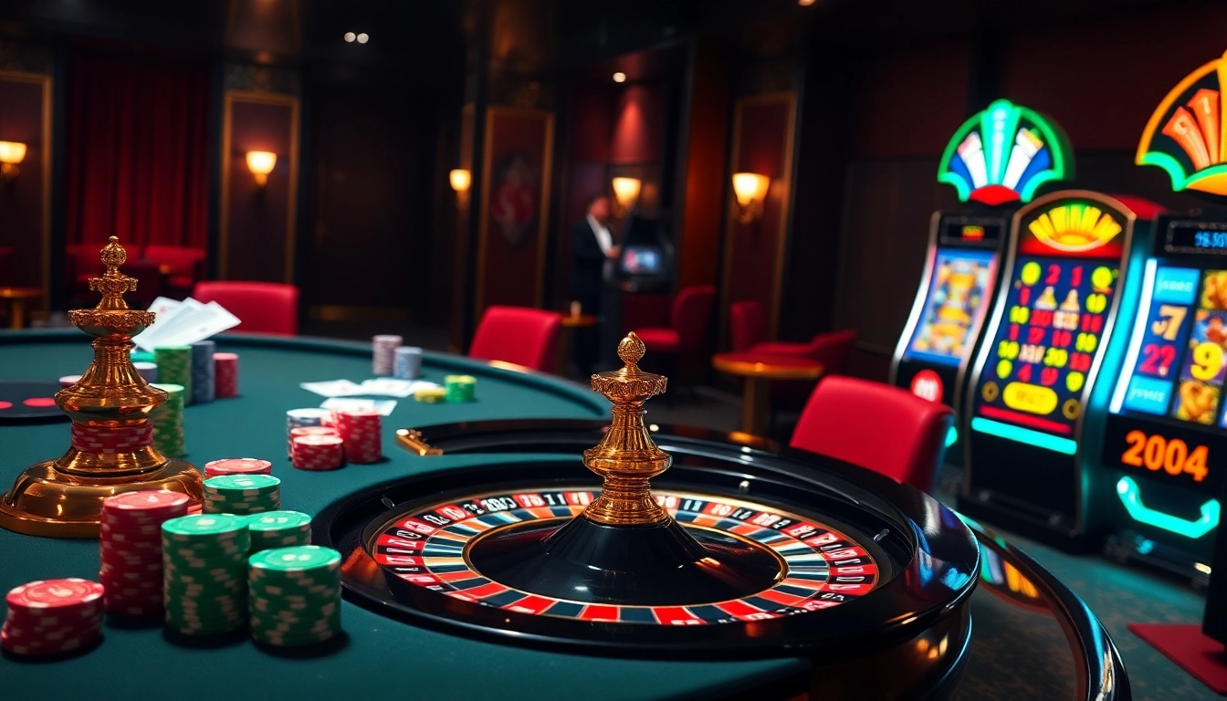 S8 casino scene featuring luxurious roulette table, poker chips, and slot machine.