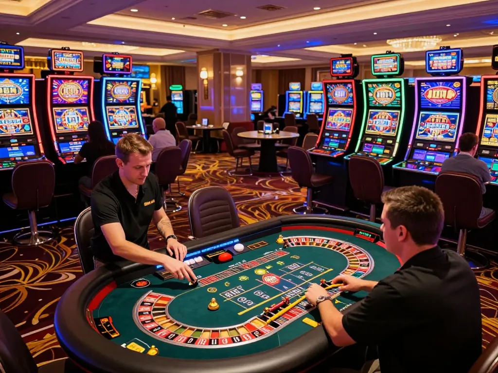 Players enjoying vibrant slot machines at 888NEW casino, showcasing excitement and winning moments.