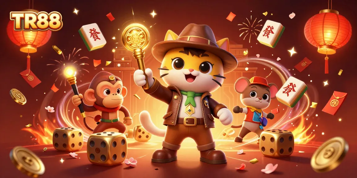 TR88 players discovering treasures in a vibrant casino-themed temple filled with winning symbols.