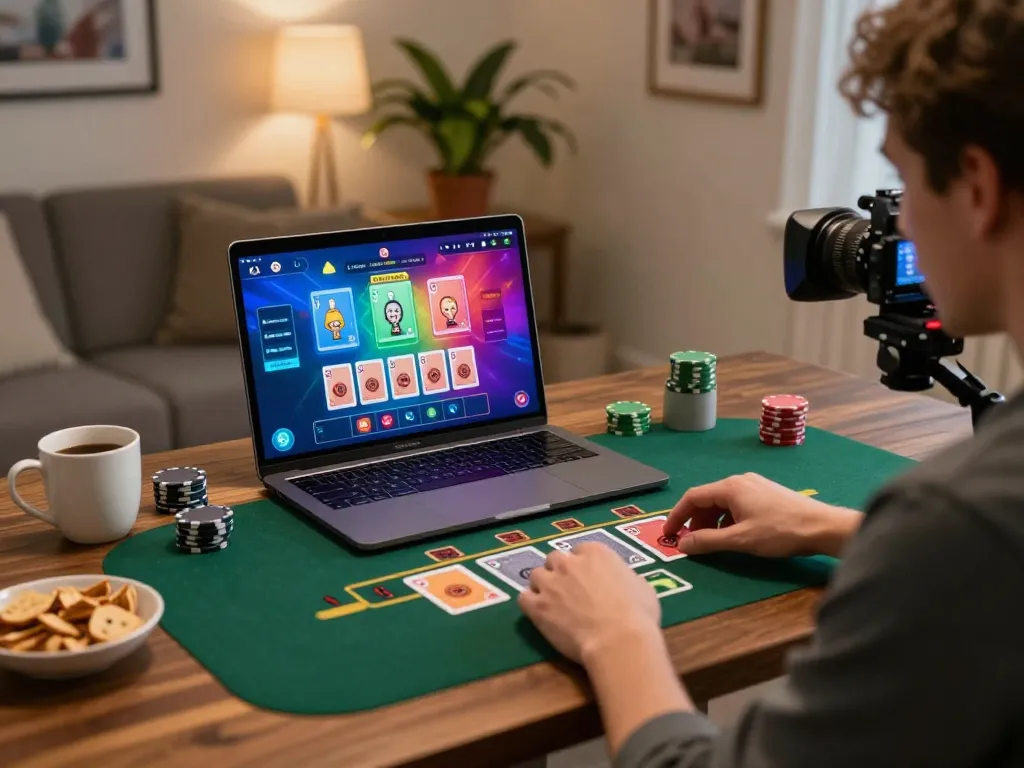 Playing blackjack online at FIVE88 in a cozy home setting with vibrant display