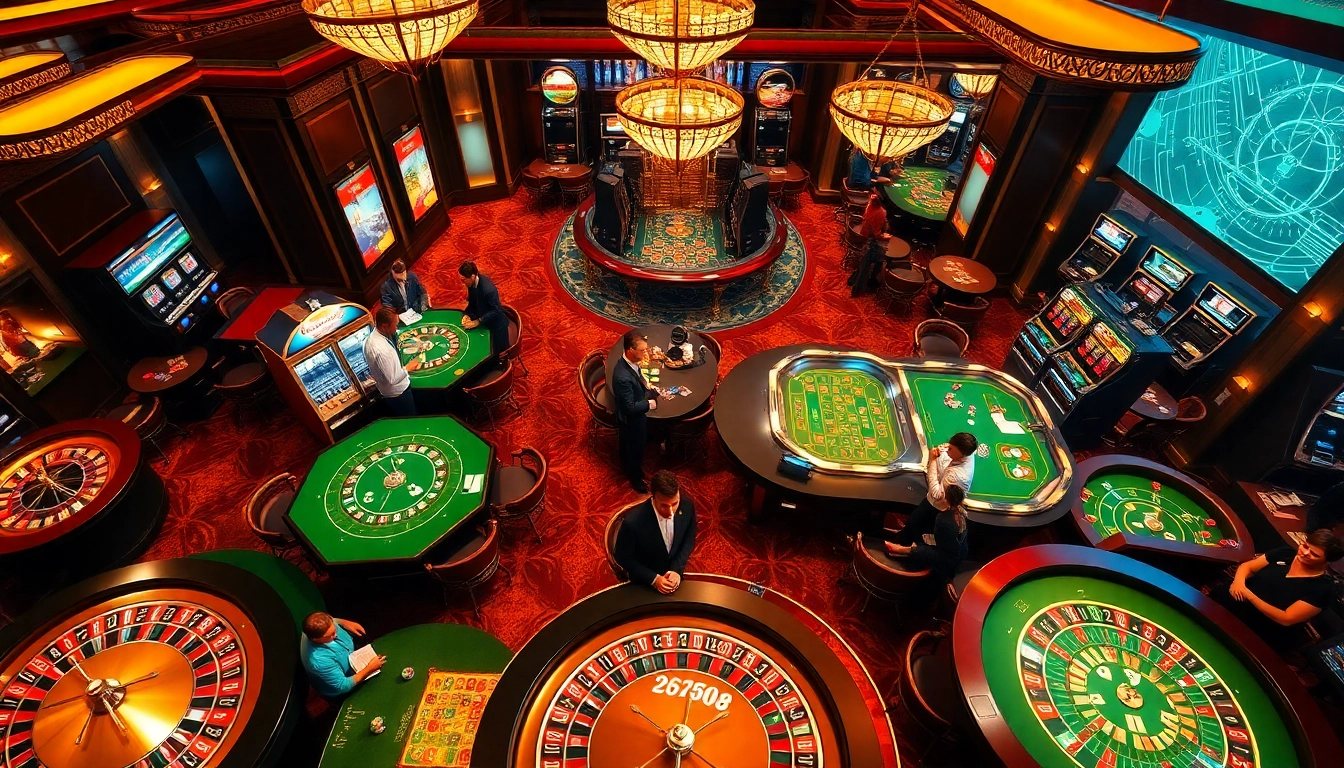 Experience thrilling gaming at https://tr88.golf/ with an engaging casino atmosphere featuring poker tables and roulette wheels.