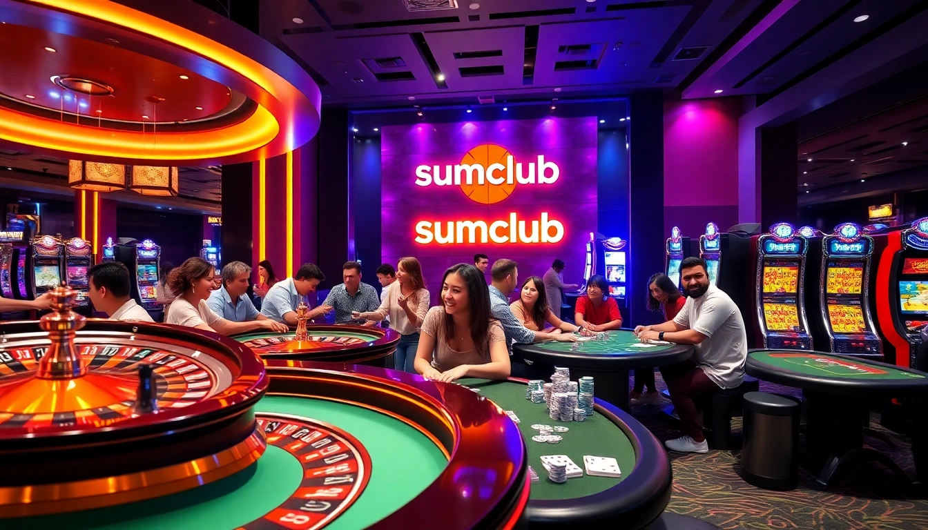 Players enjoying a thrilling game at Sumclub's luxury online casino, featuring poker and roulette.