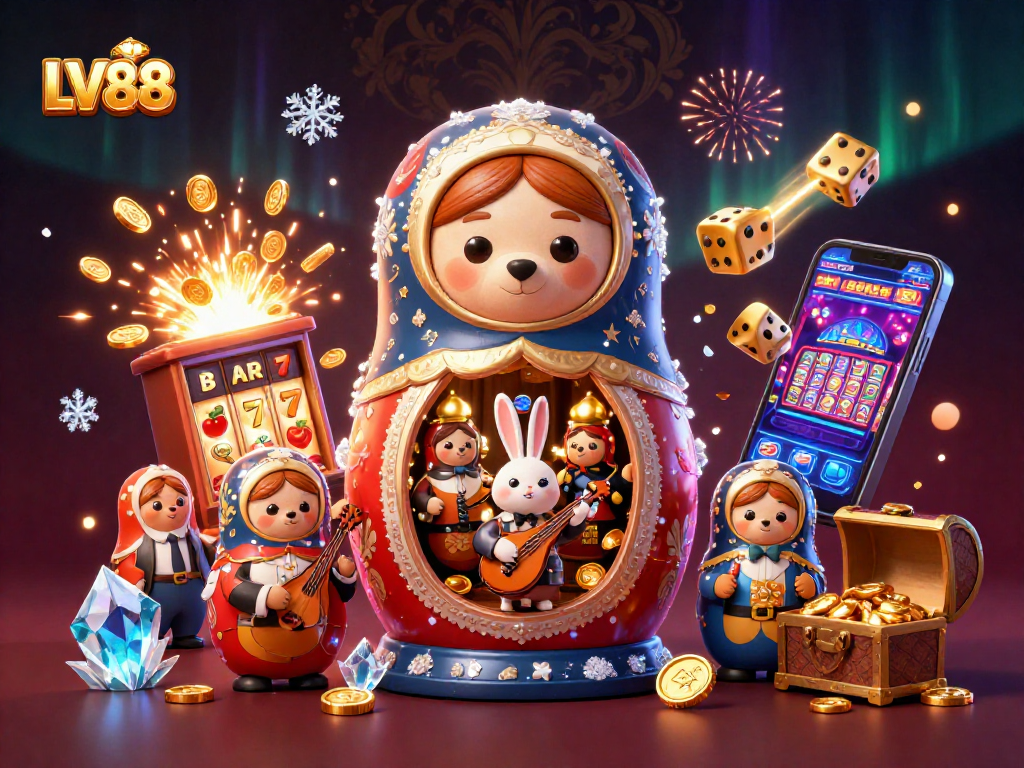 Spin the reels at LV88 with vibrant casino characters and rich jackpot elements.