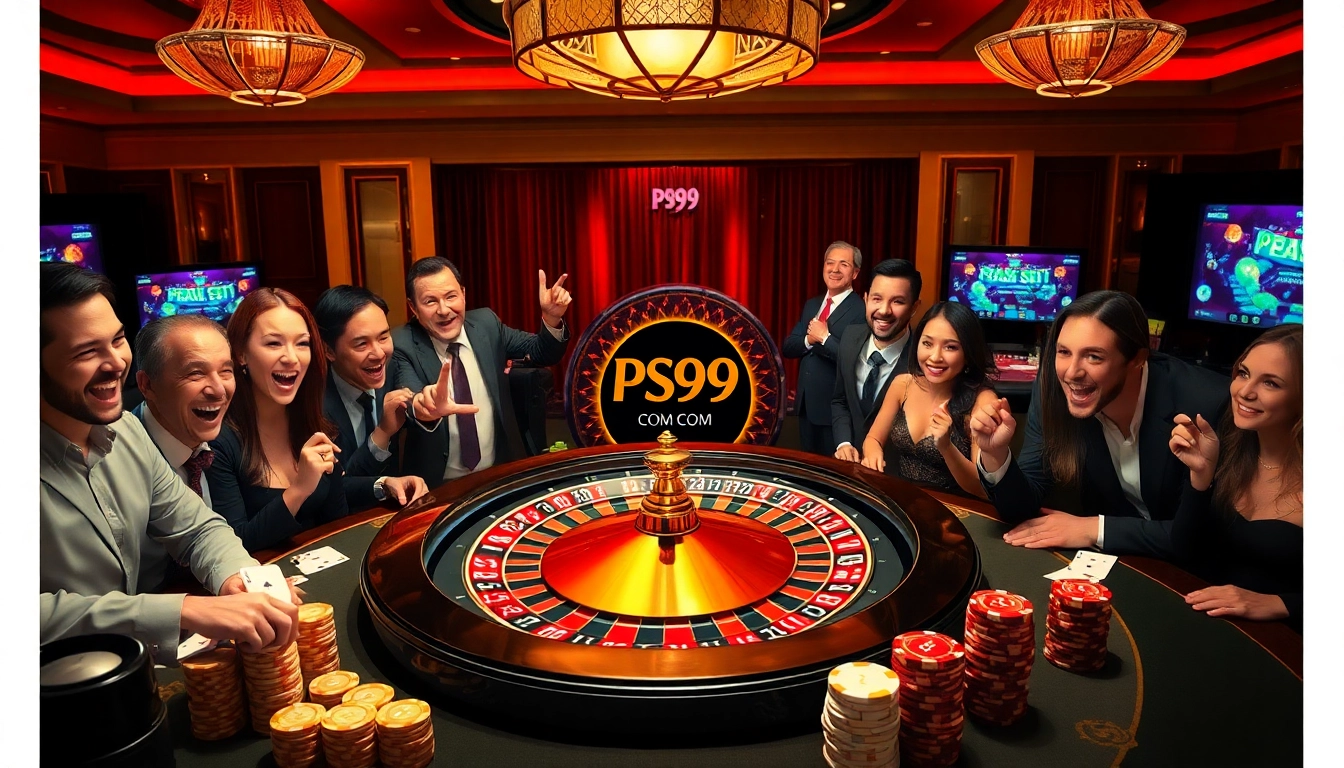 Engage in high-stakes action on the PS99 COM roulette wheel surrounded by excitement