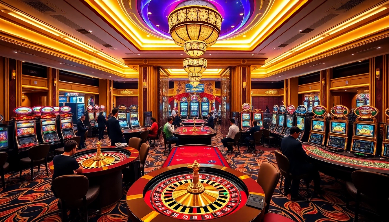 Exciting gambling action at Thabet77 casino with roulette and slot machines.