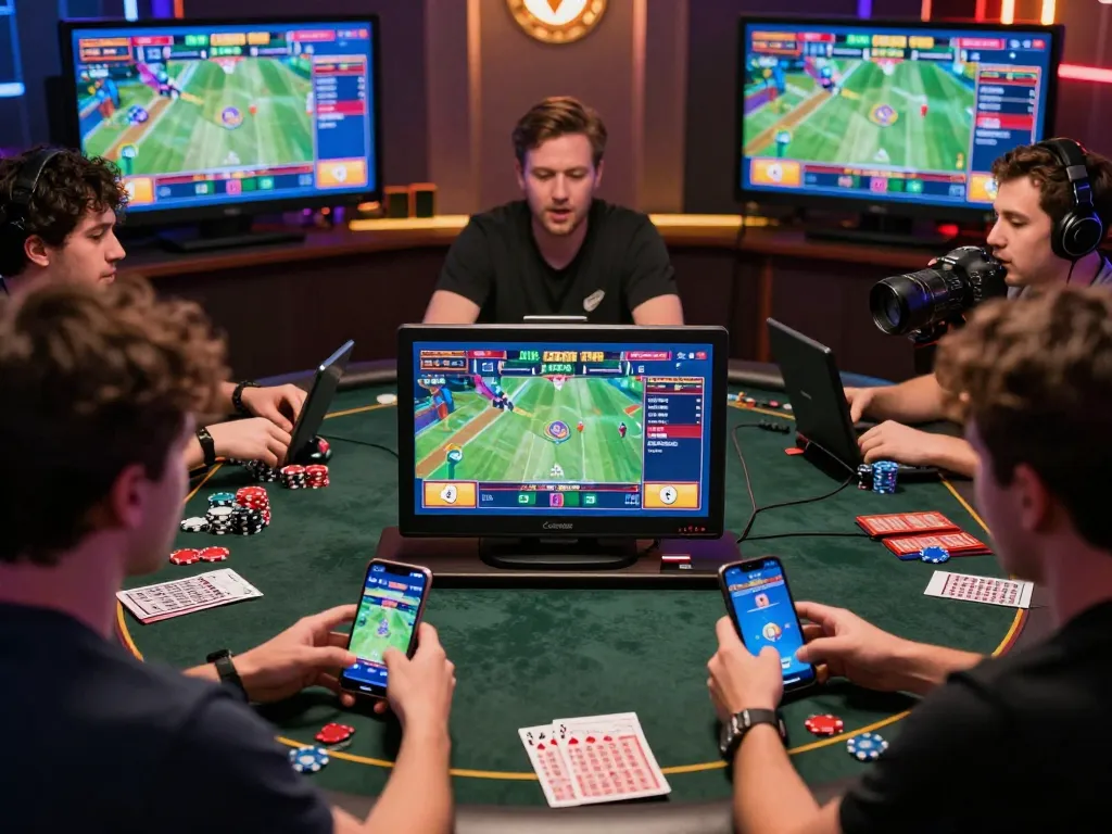 Players enjoying link vào fb88 on various devices, experiencing the excitement of online gambling in a vibrant atmosphere.