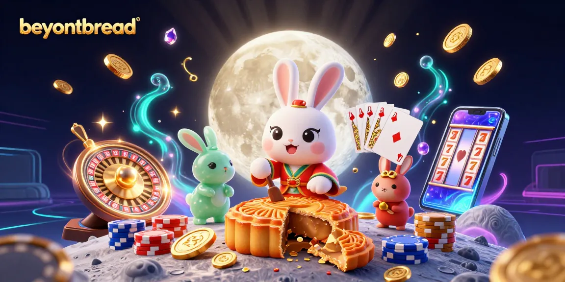 Beyondbread showcases a lively scene with a cartoon moon rabbit celebrating gambling wins, set against an enchanted lunar backdrop.