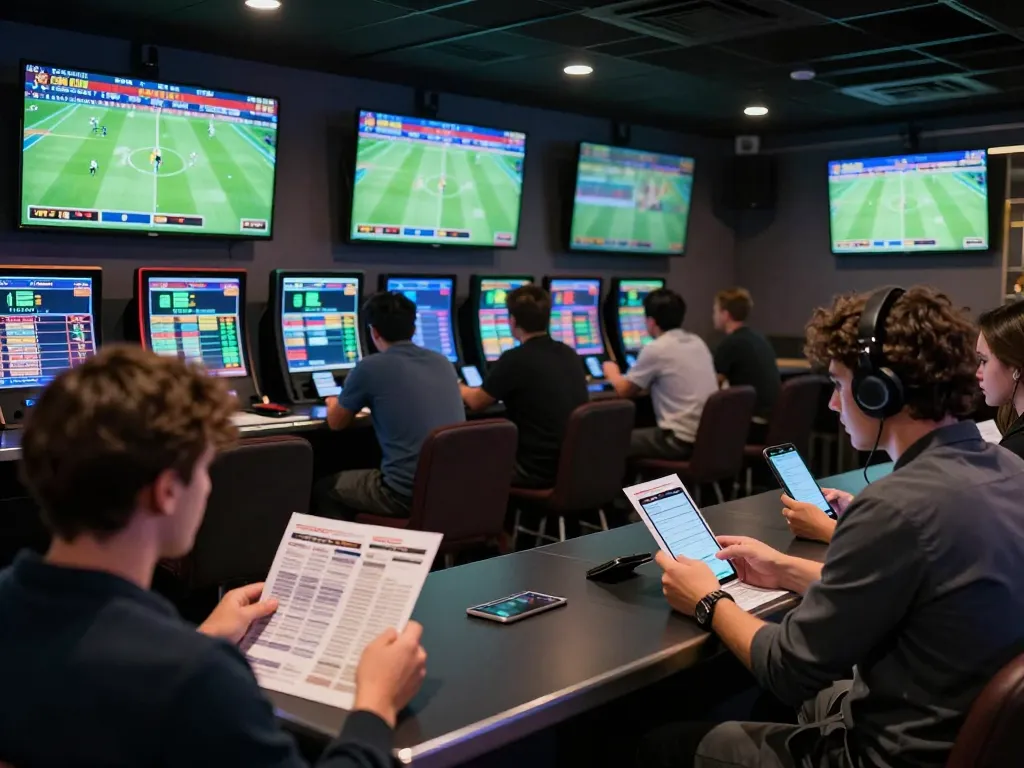 Kèo nhà cái live betting scene with diverse bettors engaging in sports betting excitement