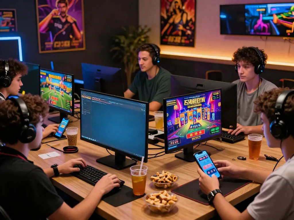 Enthusiastic players engaging with DA88 online gaming platform on various devices.