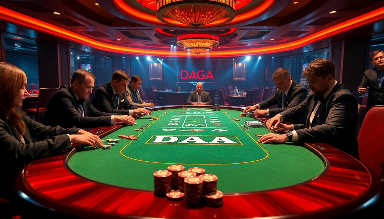 DAGA gaming table action with high-stakes players immersed in an exciting poker game.