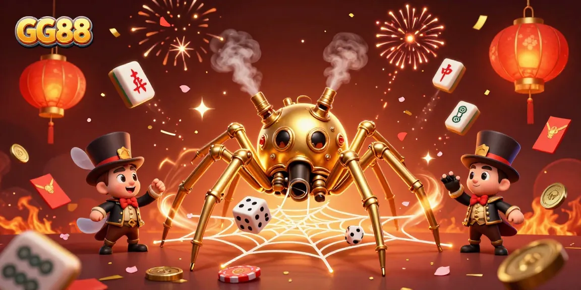 Experience the thrill of GG88 with a dynamic 3D illustration of steampunk characters in a vibrant casino setting.