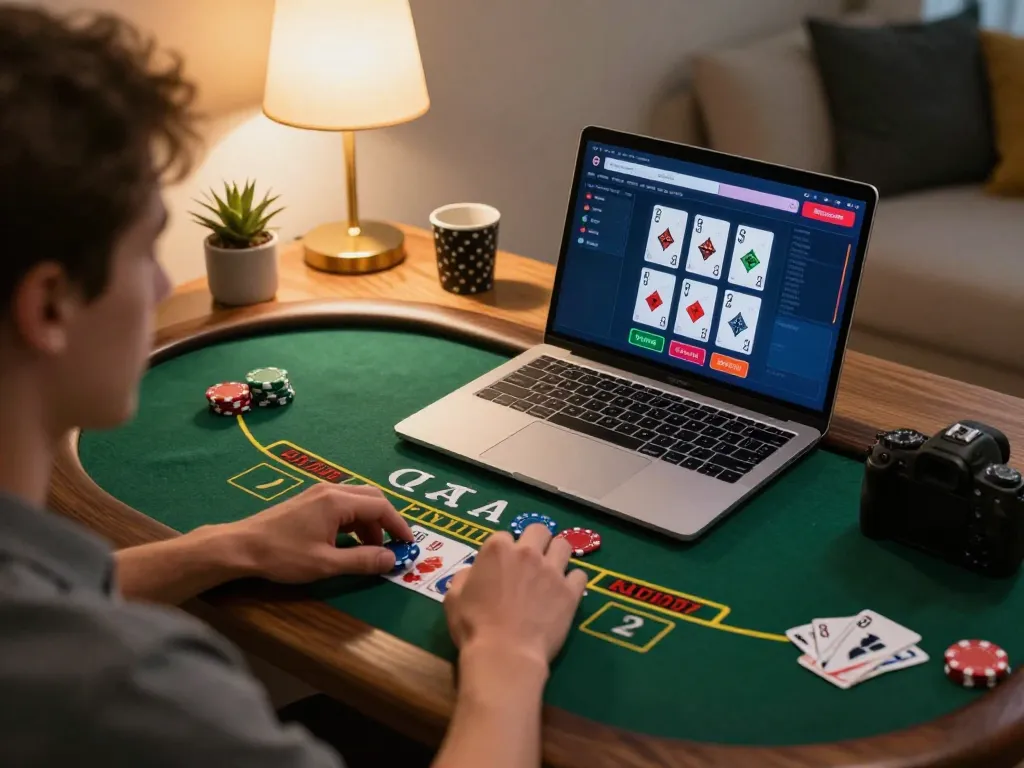 Player engaging in live dealer blackjack at home using TR88 platform with strategic betting actions