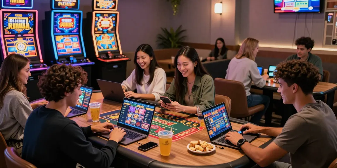 Dynamic casino gaming atmosphere at being-there.org.uk showcasing players engaged in online credit card gaming.