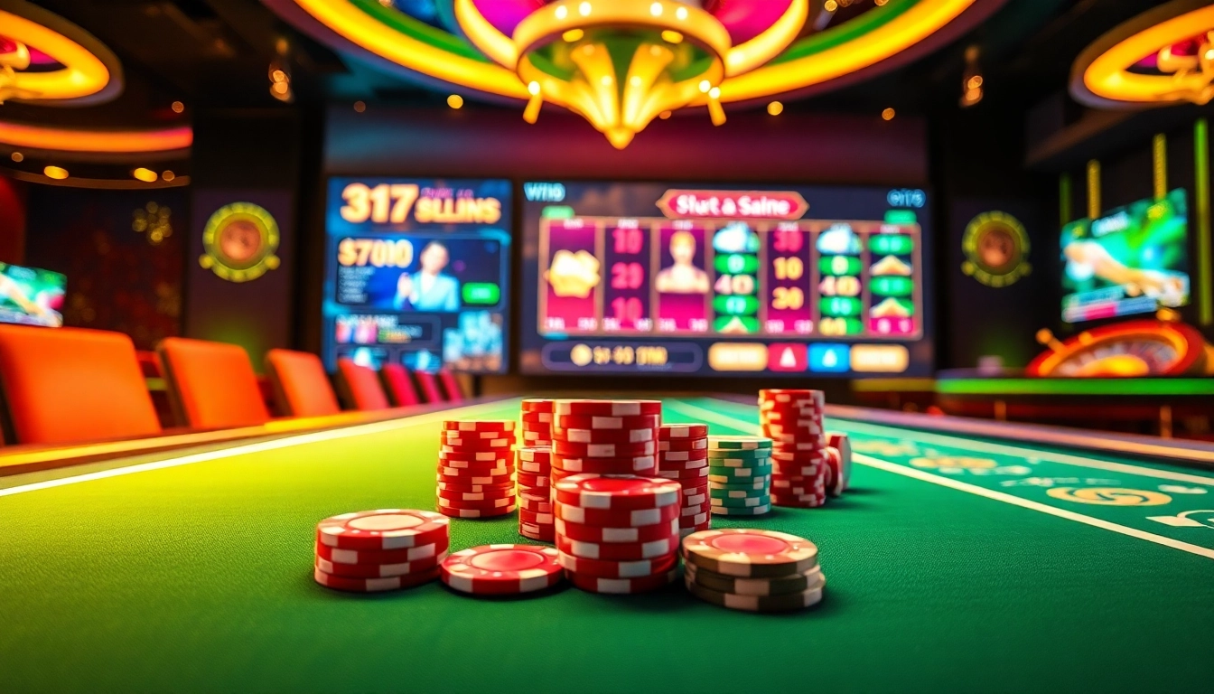 Exciting gaming scene highlighting MMOO's online gambling platform with vibrant casino tables.