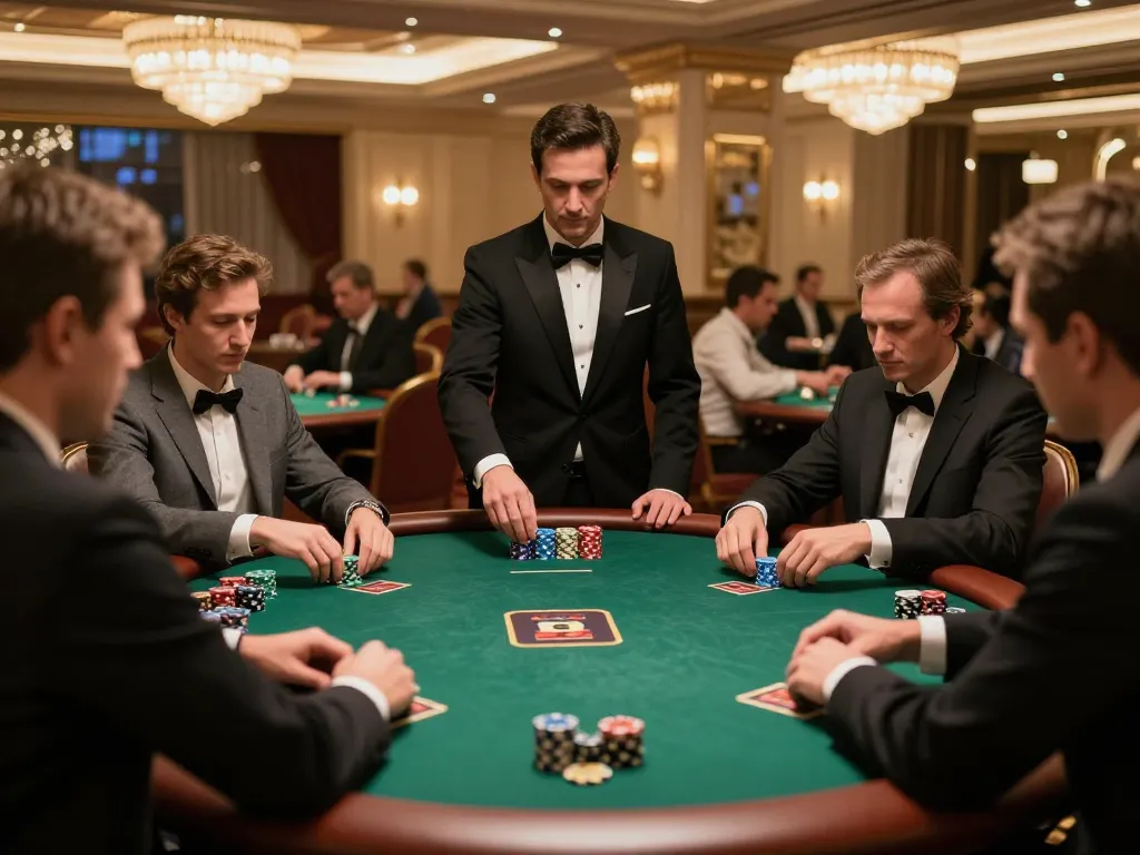 Players strategizing in high-stakes poker games at luck8biz casino, elegant atmosphere and luxury decor