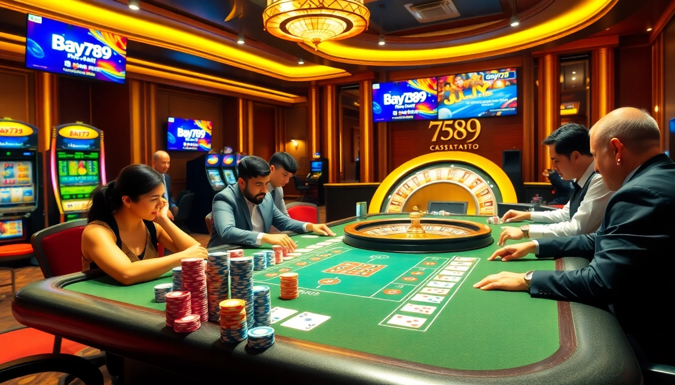 Exciting gaming scene at Bay789 casino with vibrant tables and poker action.