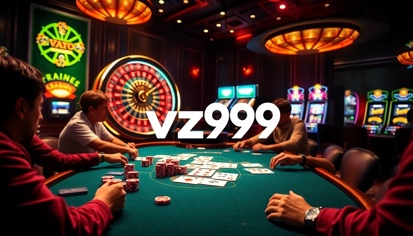 Experience high-stakes gaming at vz99 casino with vibrant roulette, poker chips, and engaging atmosphere.