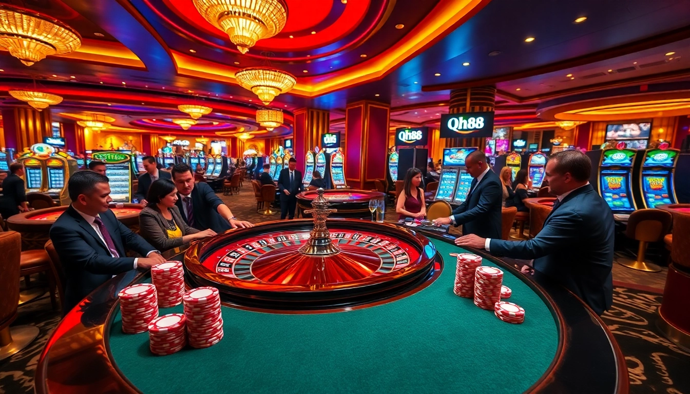 Experience the thrill of qh88 online casino gaming with vibrant tables and excited players.