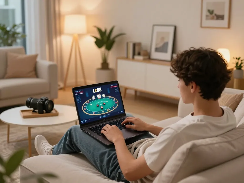 Lc88 online gambling experience in a cozy home atmosphere with engaging poker gameplay