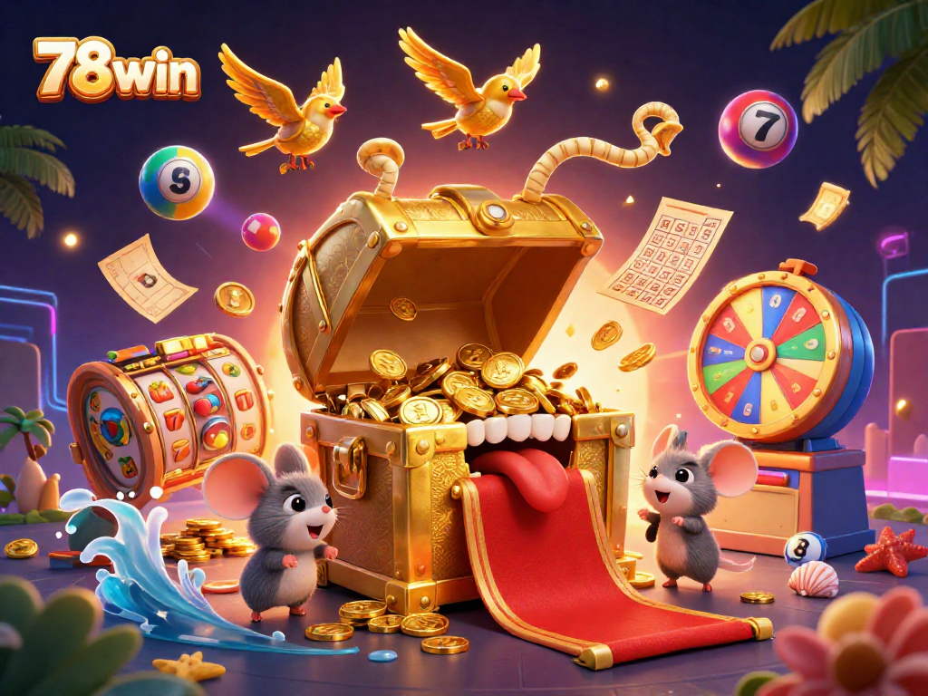 Experience the thrill of winning with 78win in this vibrant casino-themed scene featuring exciting lottery elements.