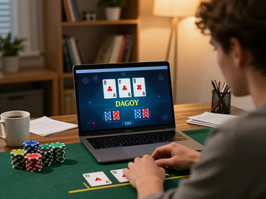 Player analyzing blackjack cards during an online game at home, tg88 showing strategic gameplay.