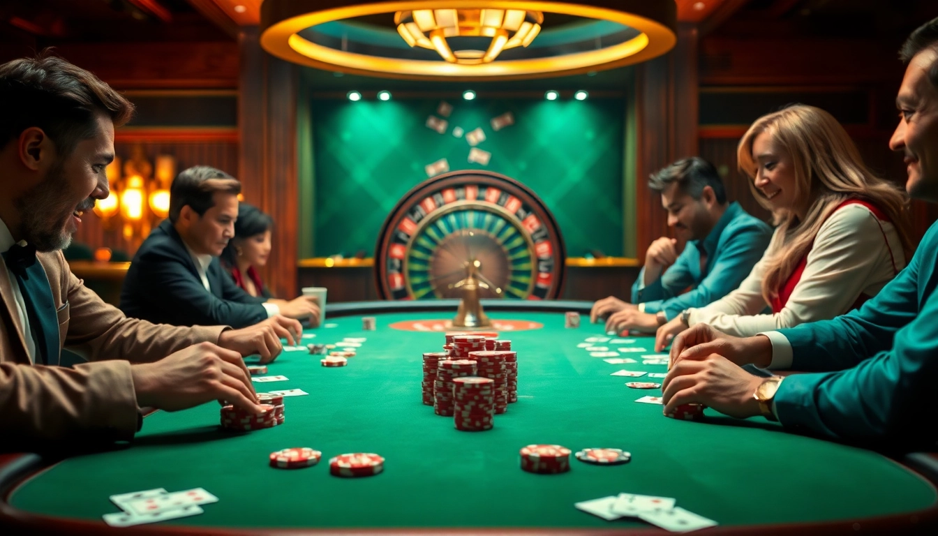 Engaged players strategizing at a high-stakes poker table at https://88okwin.com/ in a luxurious casino setting.
