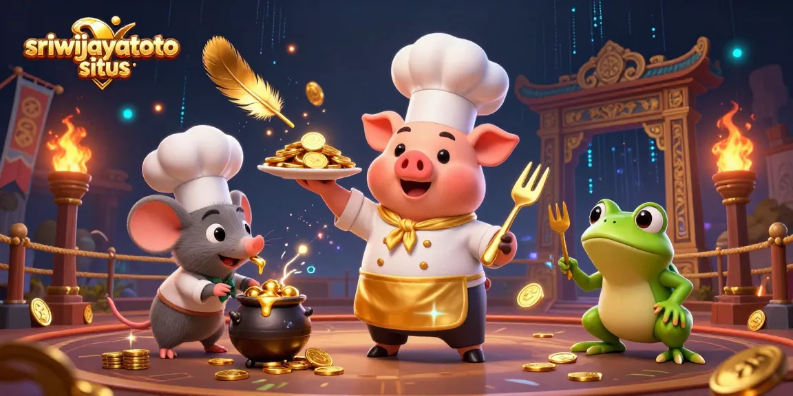 Savor golden coins with Sriwijayatoto situs as a chef pig serves gourmet treasures in an exhilarating gambling scene.