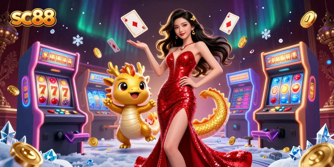 Experience thrilling sc88 gaming with a glamorous hostess and gold coins in a vibrant casino scene.