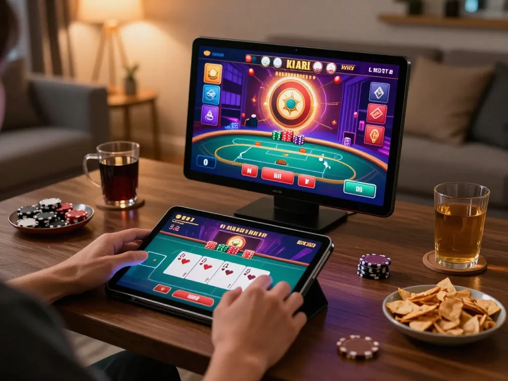 Engaged player using nk88 app on tablet for online casino gaming experience